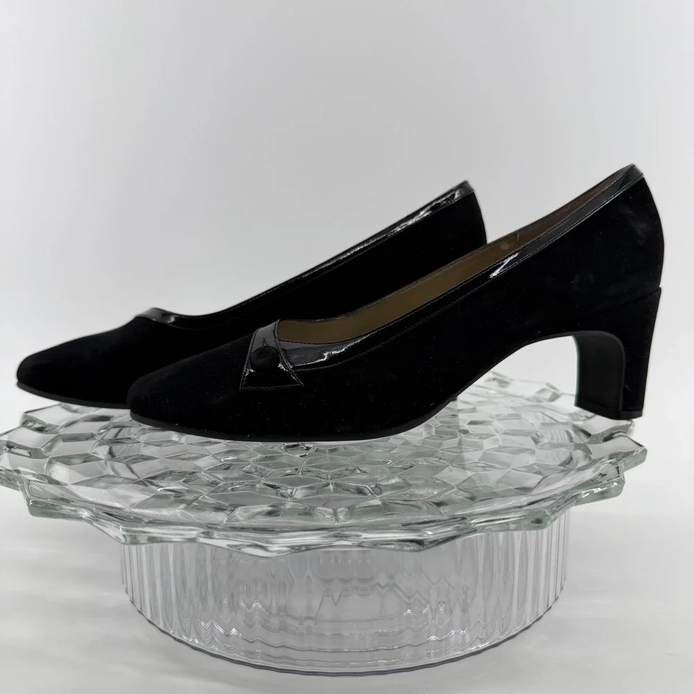 Soft Style by Hush‎ Puppies Black Suede Block Heel Pumps Shoes Womens Size 7.5